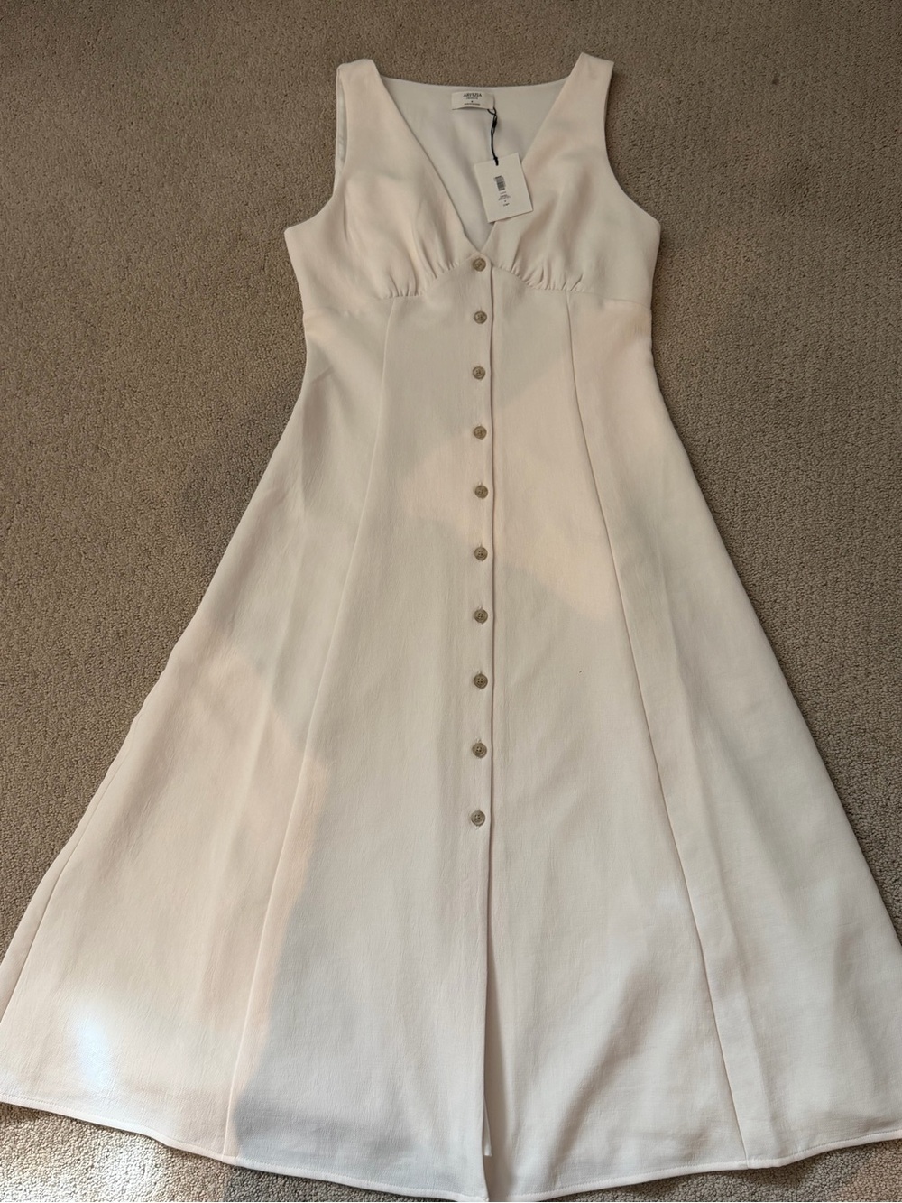 Aritzia Cream Sleeveless Button-Front Midi Dress